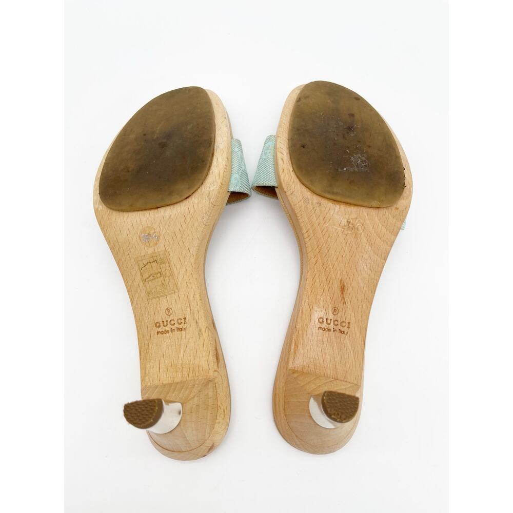 Gucci Vintage Teal GG Monogram Canvas Wooden Heel Slide Mule Sandals EU 36.5 - Picture 8 of 15